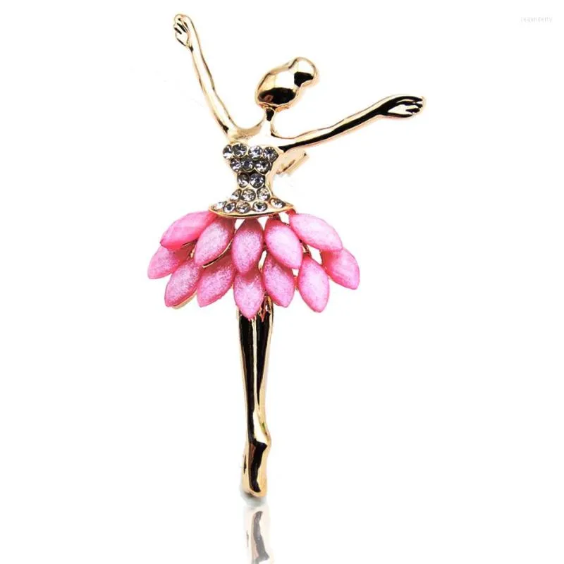 Brooches Fashion Women Ballerina Girl Brooch Pin Resin Rhinestone Dancer Jewelry Gold Color Waltz Dance Broches Lapel Shawl