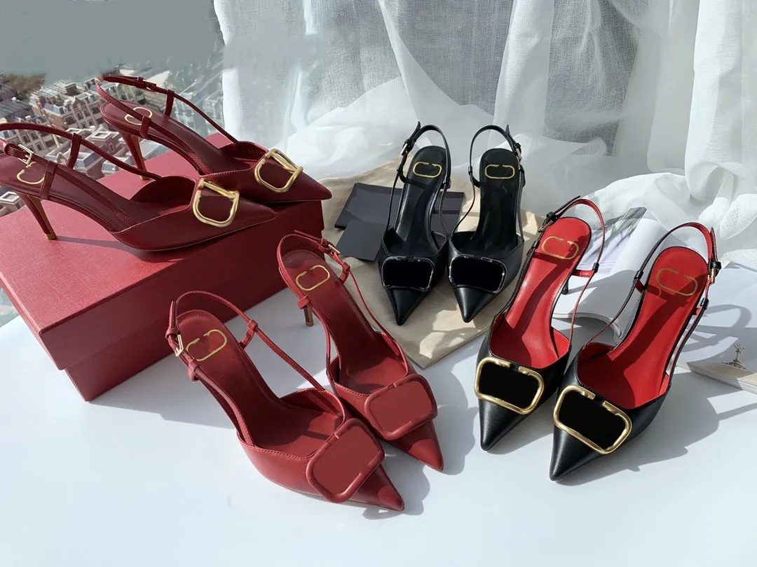 ブランドデザイナーの靴の女性スリングバックヒールパンプスセクシーなポインテッドトゥスティレットイブニングパーティーシューズ女性のための Zapatos De Mujer35-44