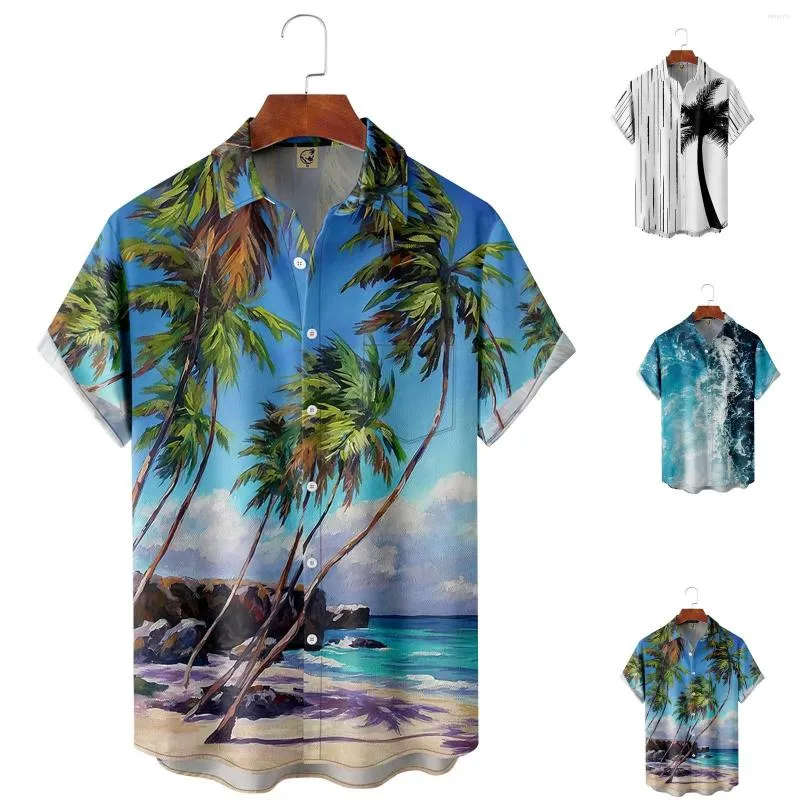 M￤ns avslappnade skjortor Designer M￤n Mens Tryckt Hawaiian Kort ￤rmknapp ned￥t strandskjorta f￶r m￤ns toppar blusar sommar
