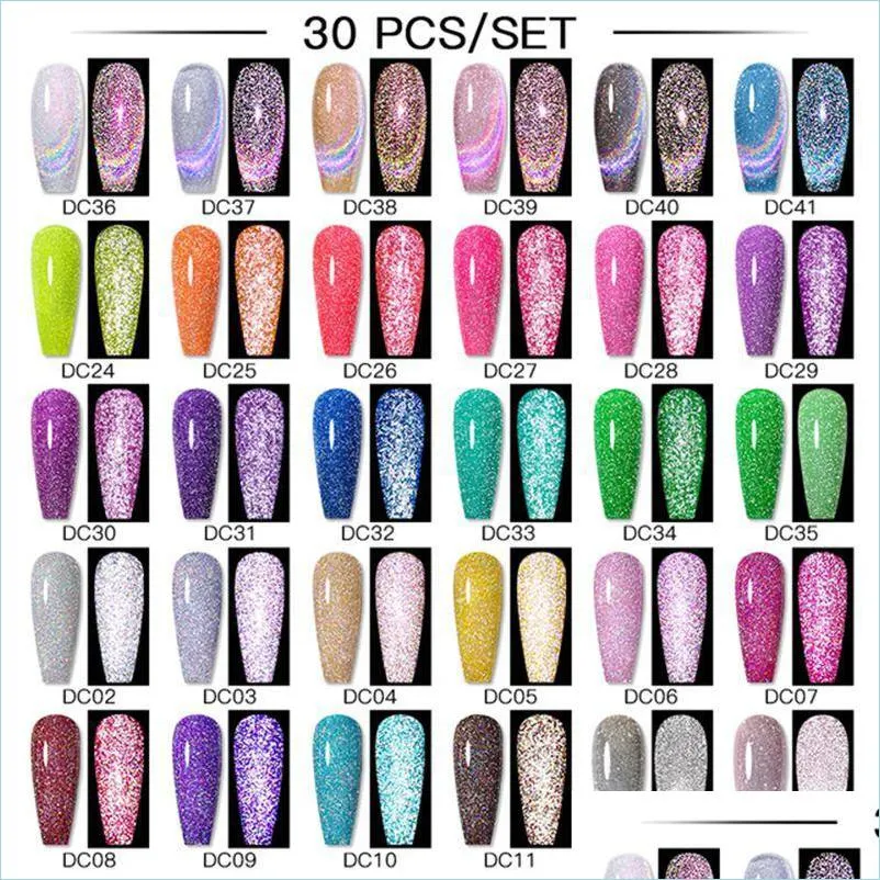 Nail Art Kit Nail Art Kit 28/30 Flaska Gel Polish Set Reflekterande Magnetisk Semi Permanent Lacker Soak Off Uv Led Base Top Coat Ki Dhixl