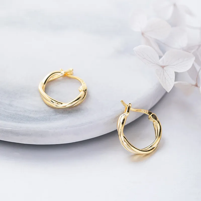 knot weave golden hoop earrings 100% 925 Sterling silver Jewelry fashion Hypoallergenic hoop earrings for women gift