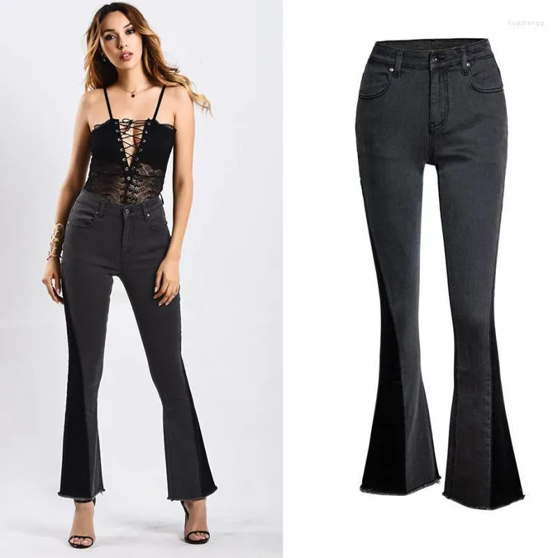 Women's Jeans Women's Women Cotton Bell Bottom High Elastic Push Up Hip Lift Slim Fit Denim Pants Womens Black Patchwork Loose Jean