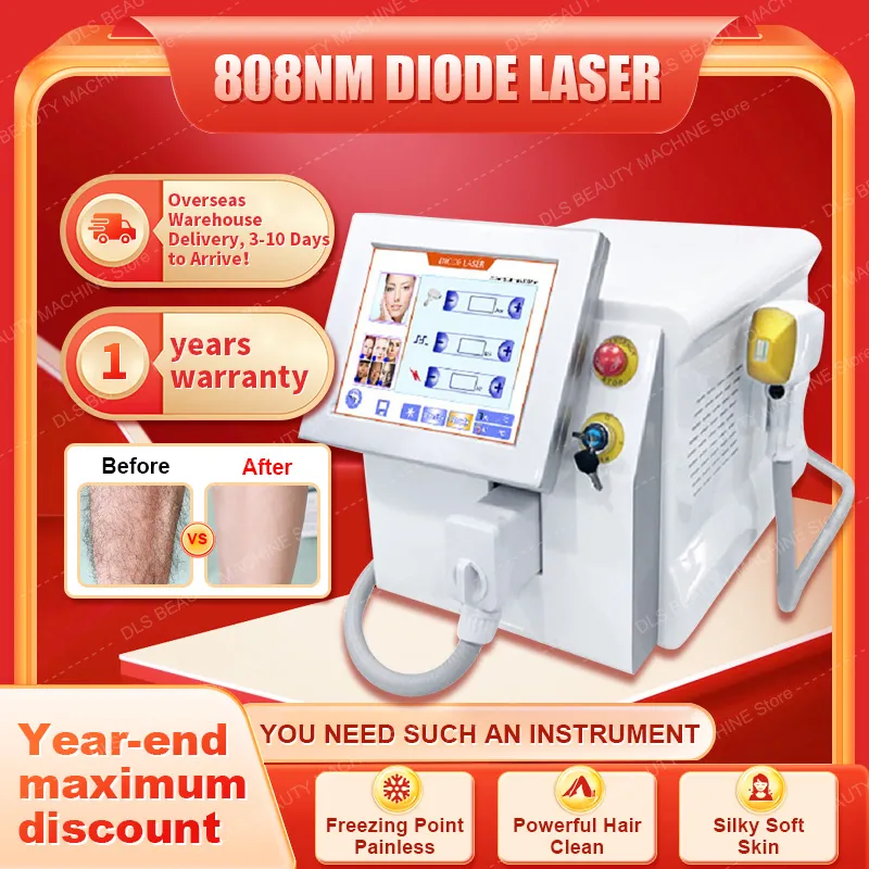 Ny 808nm Diode Laser Hårborttagningsmaskin Hudföryngring Fast för alla hudfärger 20 miljoner Shots OEM -logotyp