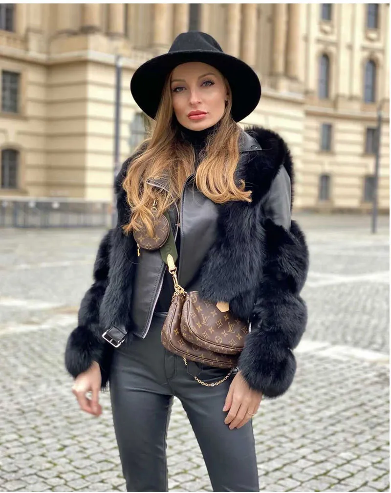 Neuer Look Fuchspelz Jacken Damen Mantel schwarz Übergroße Kunstjacke Wollmantel Designer Damen Winter warm 4xl 3xl 2xl xl L Lederjacken Geschenk für Sie