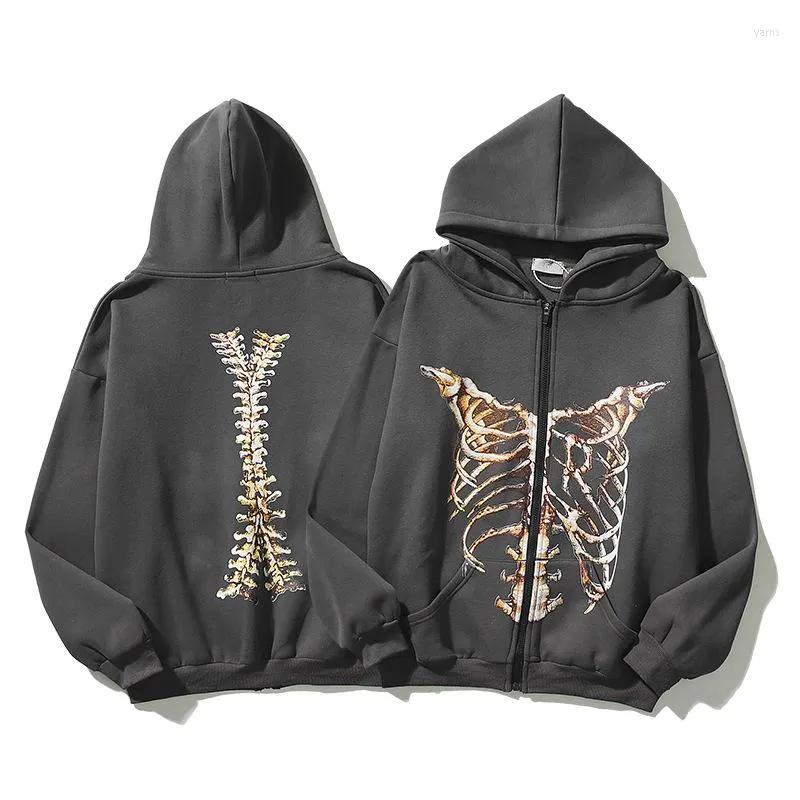 Men's Hoodies Butterfly Skull Print Zip Up Hoodie Thick Cotton Fleeced Sweatshirt For Men Hip Hop Zipper High Street Thermal Coat