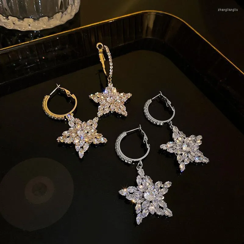 Dangle Earrings & Chandelier Shiny Cubic Zirconia Star For Women Fashion Bijoux Luxury Jewelry Crystal Circle Gifts