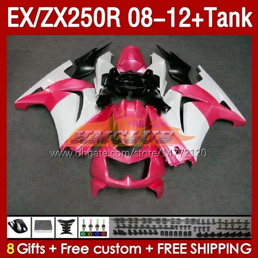 Общеизменный танк для Kawasaki Ninja ZX250R EX250R 08 09 10 11 12 ZX250 EX250 R 163NO.53 ZX-250R 2008 2009 2011 2012 EX ZX 250R 08-12 Инъекция Fairing Pink White Blk