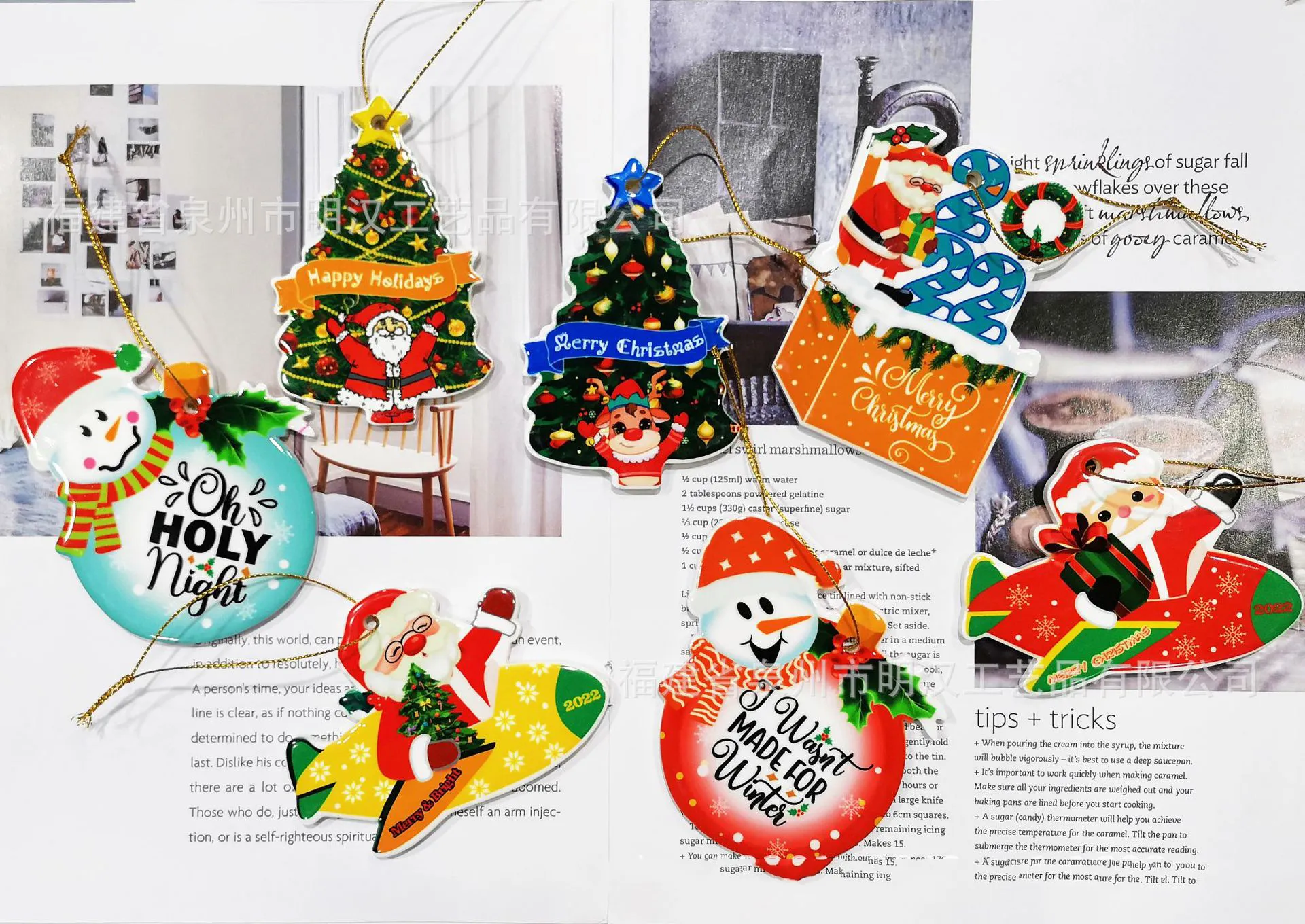 Resin Christmas Decoration Xmas Tree Hanging Pendants Cute Cartoon Snonman Santa Clause Gift Box Party Home Decors FY5618