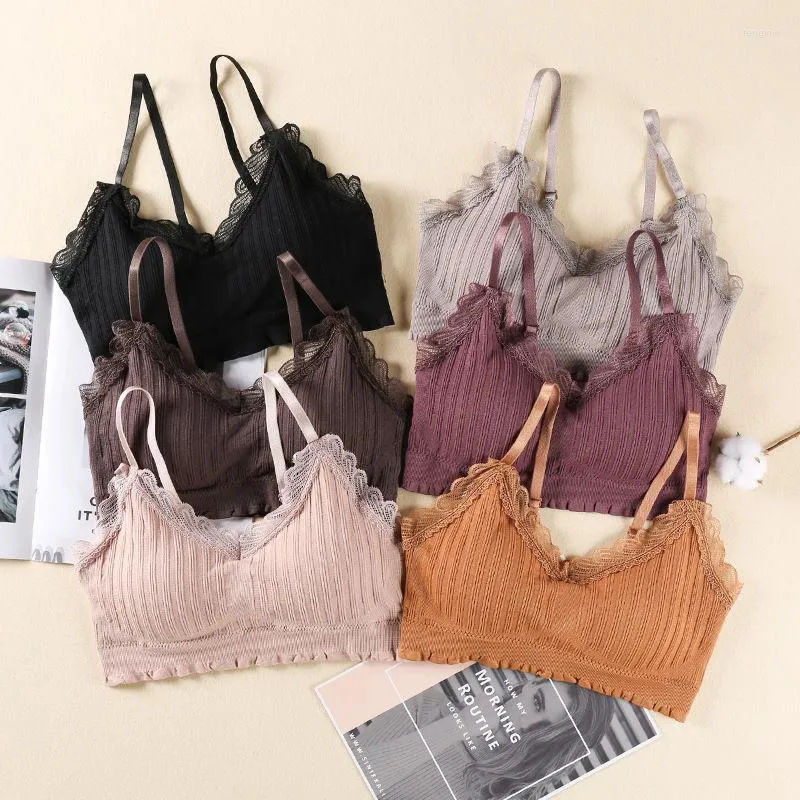 Women's Tanks 2022 Summer High Fashion Sexy Lace Women's Underwear Adjustable Shoulder Straps No Steel Ring Beautiful Back Bra Tube Top