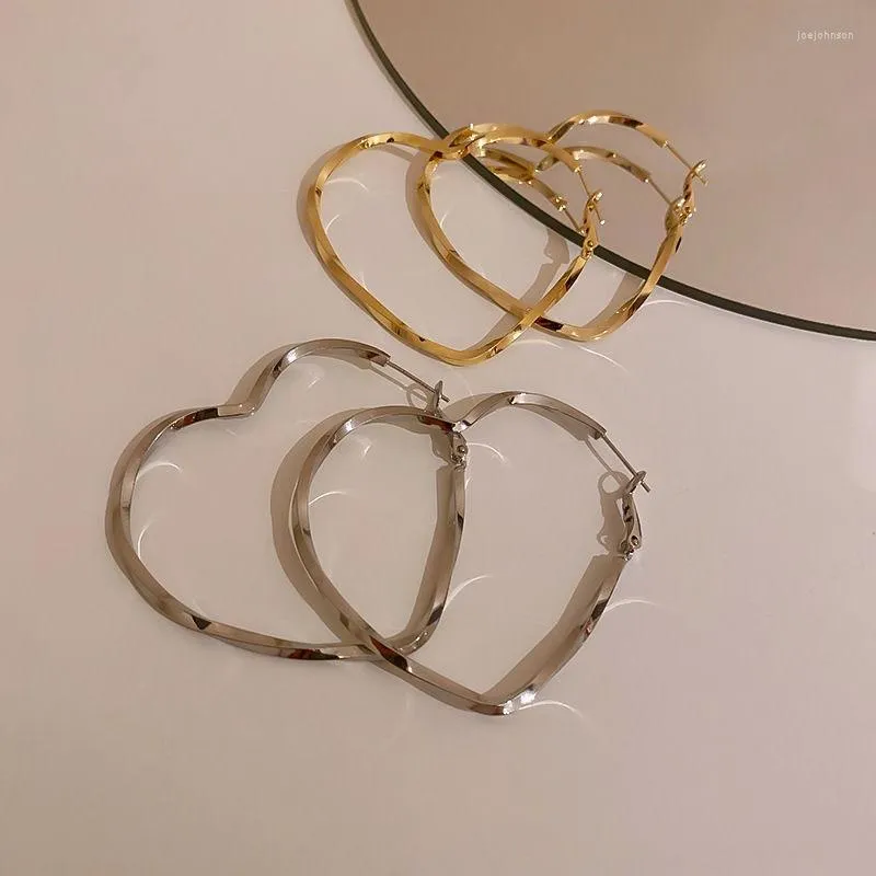 Hoop Earrings Skysuk Gold Silver Color Love Heart Metal For Women Jewelry Gift Female Korea Temperament Big Geometric Earring