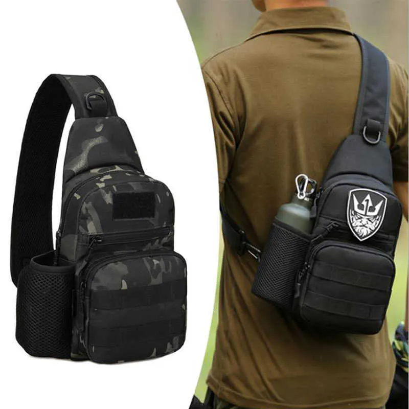 Hiking Bags Outdoor Military Shoulder Bag Molle Hiking Camping Hunting Backpack Army Camouflage Tactical Crossbody Chest Pack Bottle Pouch L221014