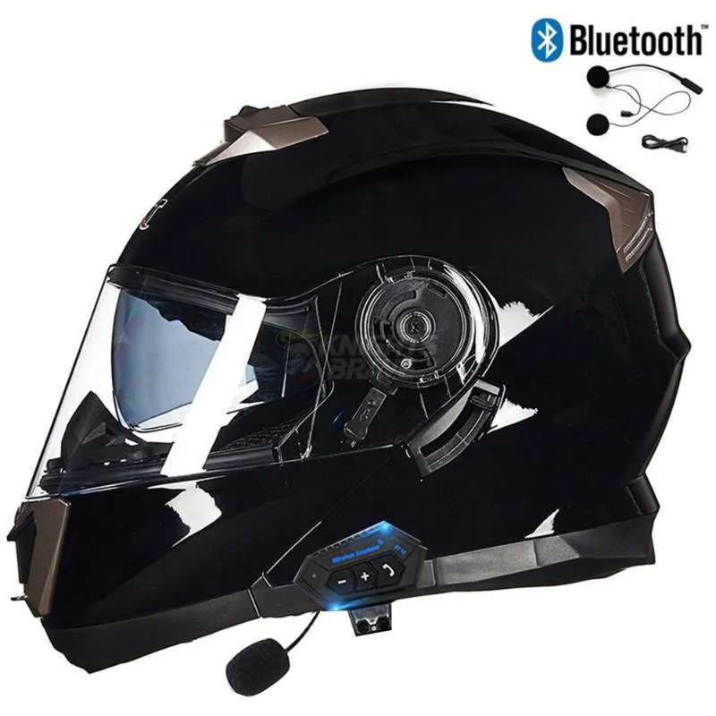 Casques de moto GXT 160 Noir Brillant Sécurité Descente Modulaire Flip Up Casque Bluetooth Haute Qualité Double Lentille Motocross Racing Casque