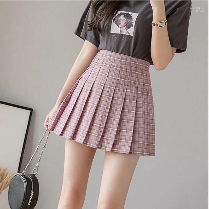 Röcke Sommer Frauen Koreanische Hohe Taille Plaid Mini Rock Schule Mädchen Sexy Nette Plissee Mit Reißverschluss Saias