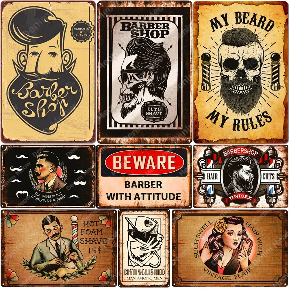 Targa In Metallo Decorativa 'Hairdresser Beards Are Cool' 20x30 Cm | Cartello Vintage Per Parrucchiere E Barbe | Poster Da Parete