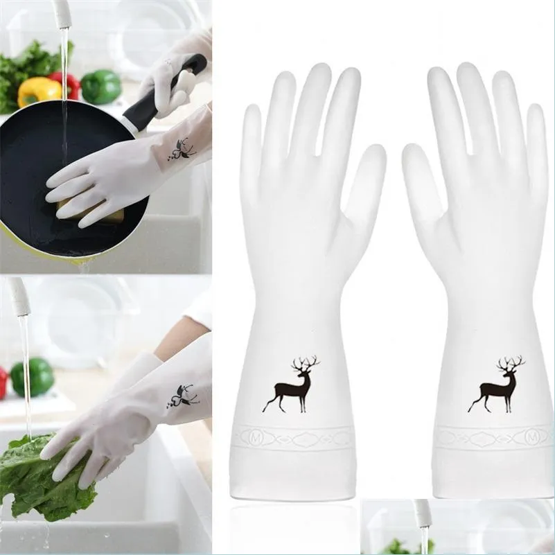 Cleaning Gloves Kitchen Housework Mittens Pvc Wash Dishes Prevent Slip Cleaning Gloves Women Single Skin Rubber Printing Patterns Glo Dhlln