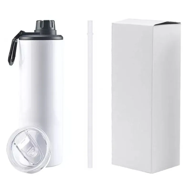 Wholesale 20oz Sublimation Straight Tumbler Double Wall Stainless Steel Vacuum Insulated Cups Bottle With Two Lids Straws b103