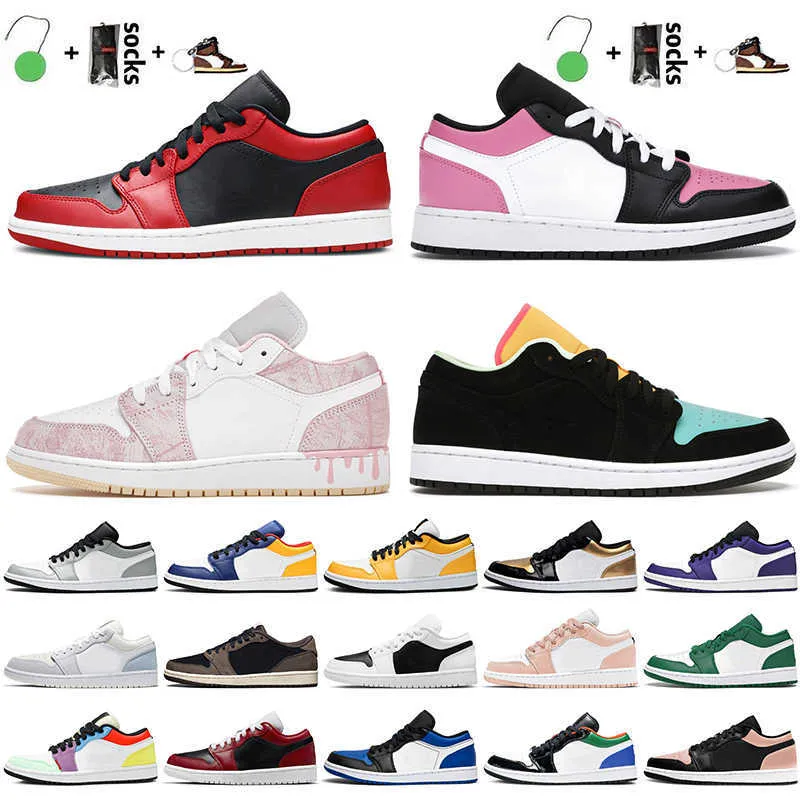 Mode Dames Heren Jumpman 1 1s Lage basketbalschoenen Reverse Bred Pinksicle Paint Drip Aurora Groene Laser ge Sneakers Hof Paars