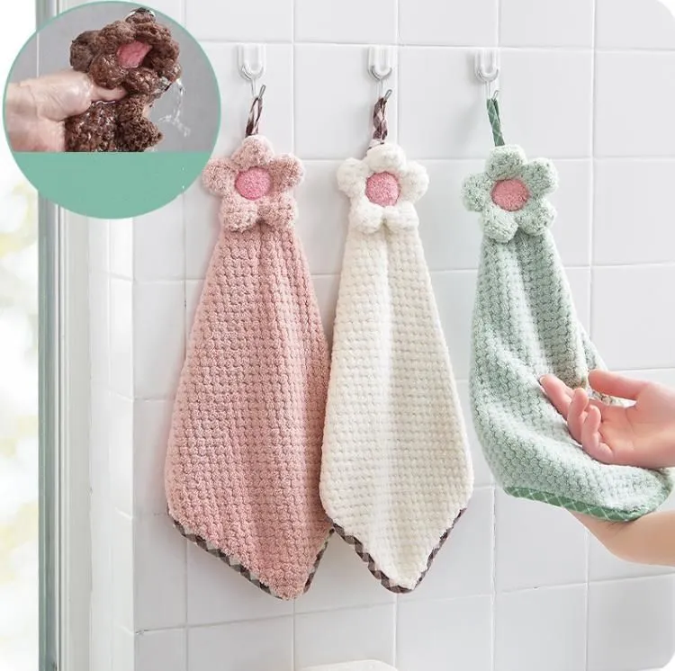 Kids Sunflower Hanging Towel Cute Cartoon Children Wipe-Towel Water Washing Small Towel Kindergarten Wipe Face Hand Towels SN4696