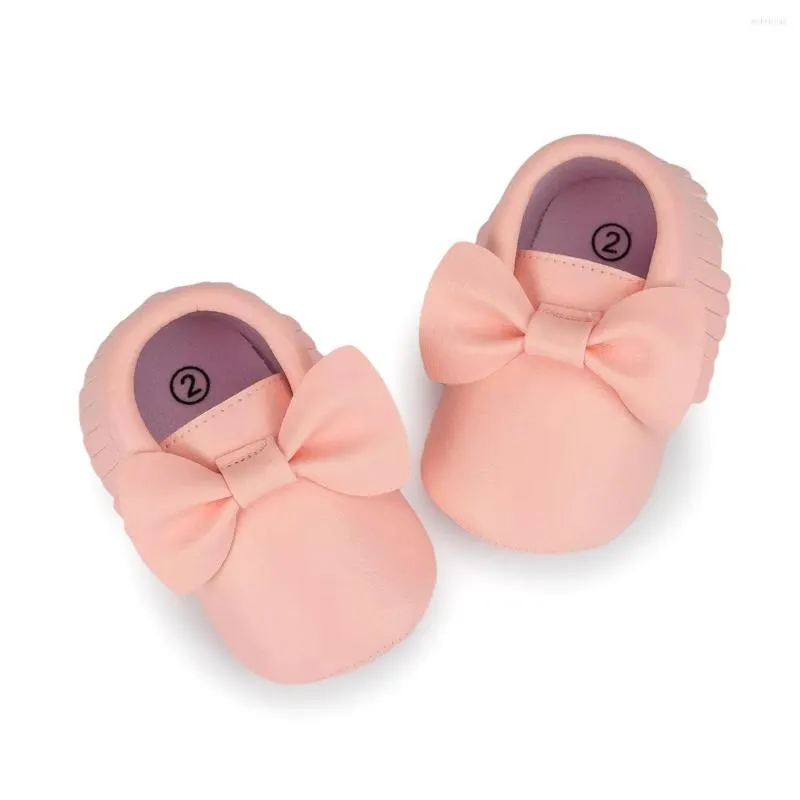 Första vandrare födda flickor skor Crib Butterfly-Knot Princess Soft Sole Toddler 0-18m