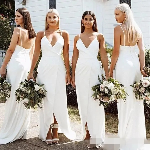 Bridesmaid Dresses Ivory 2023 Spaghetti Straps Side Slit Beach Wedding Guest Gowns Custom Made Plus Size