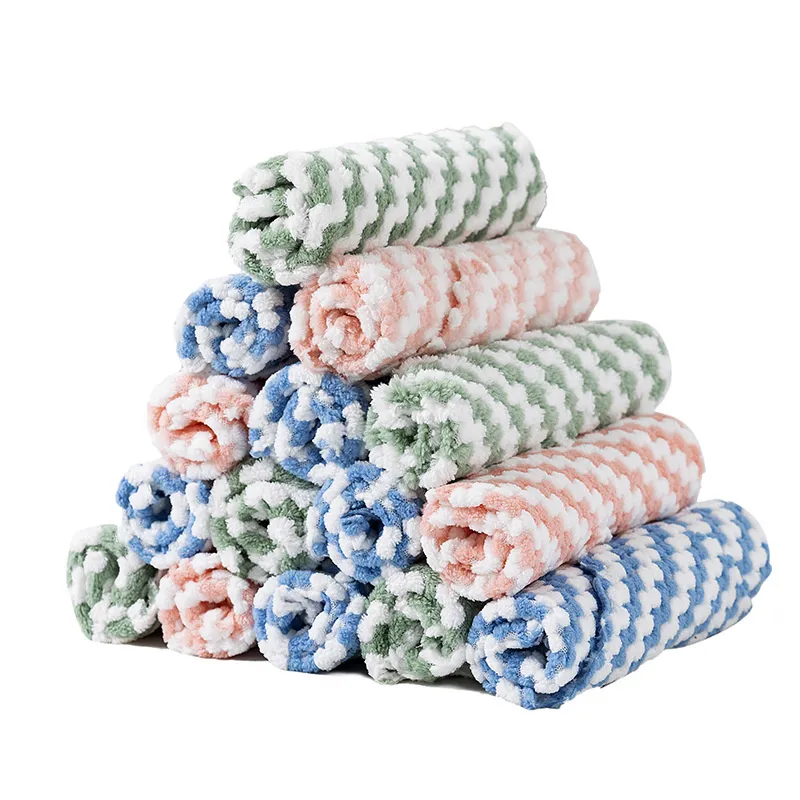 Kitchen Cleaning Rag Coral Fleece Dish Washing Cloth Super Absorbent Scouring Pad Dry And Wet Cleaning Towels