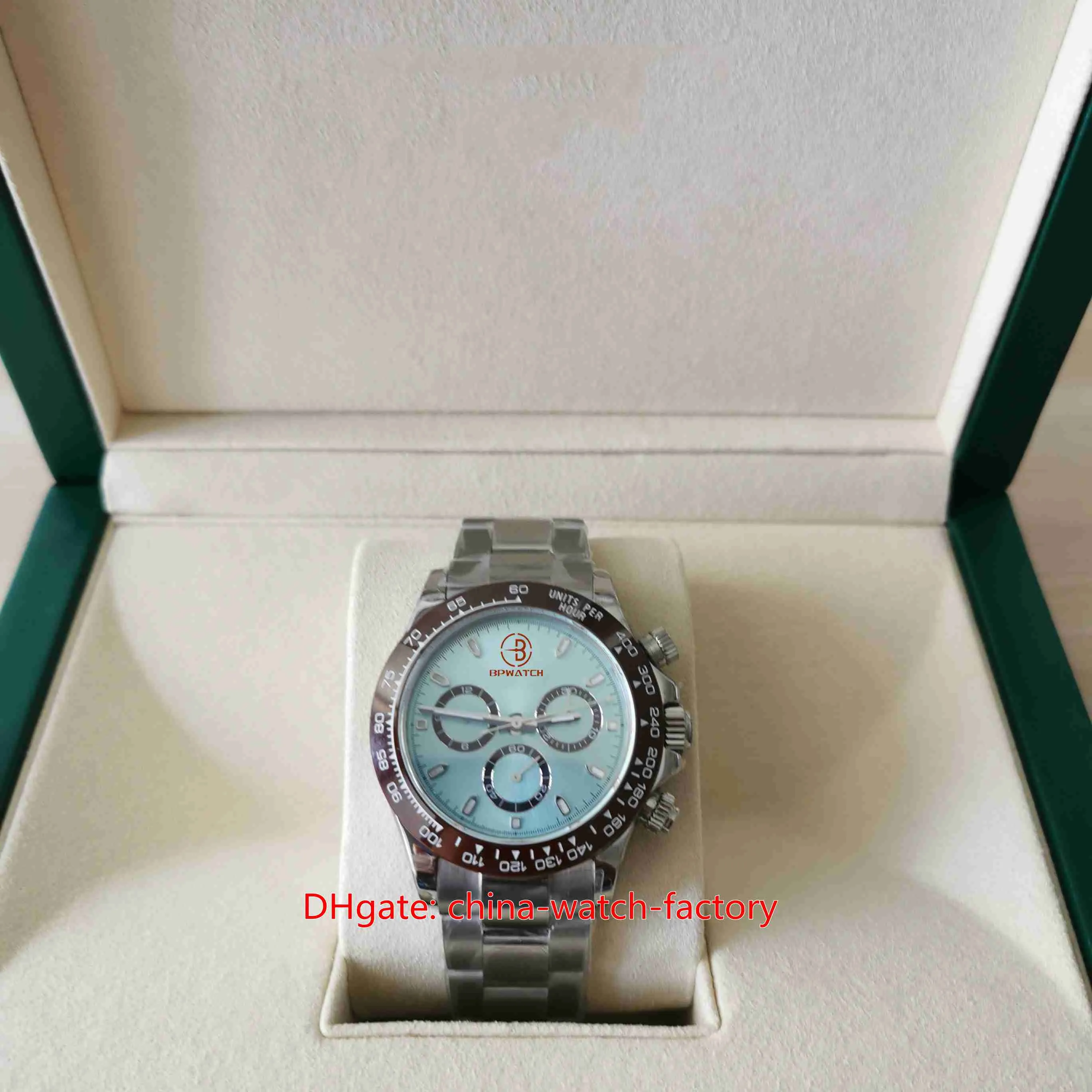 BP Factory Mens Watch 40mm Cosmograph 116506 Ice Blue Dial Ceramic Watches Lysande kronograf Cal.7750 4130 Rörelsemekaniska automatiska armbandsur