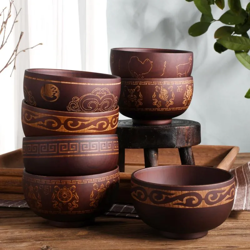 Bowls Natural Jujube Wooden Carve Bowl Soup Rice Noodles Kids Lunch Box Kitchen Tableware Japanese Style