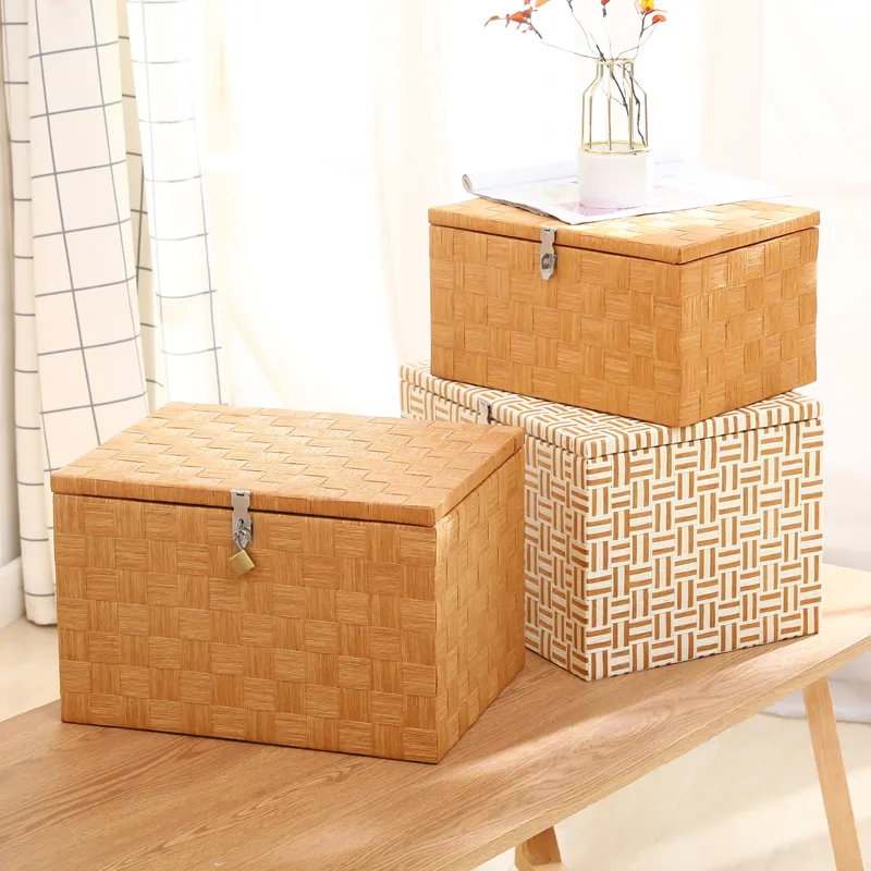 Storage Baskets Paper rattan storage box household lock dormitory oversize clothes toy sorting