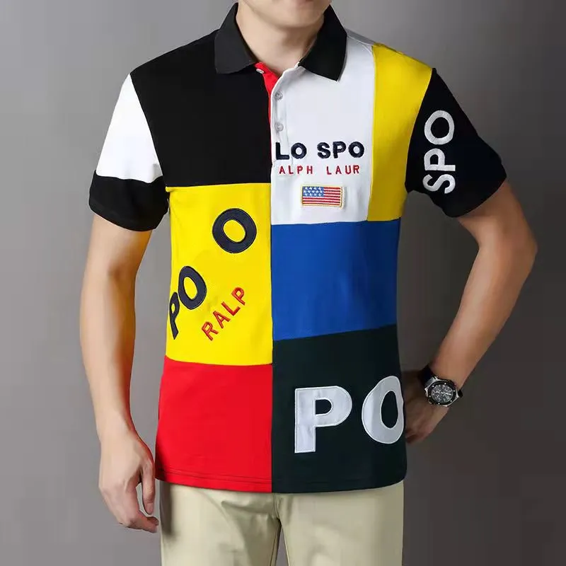 Wholesale short sleeved polos men's designer European and American fashion seven color contrast cotton T-shirt S-5XL