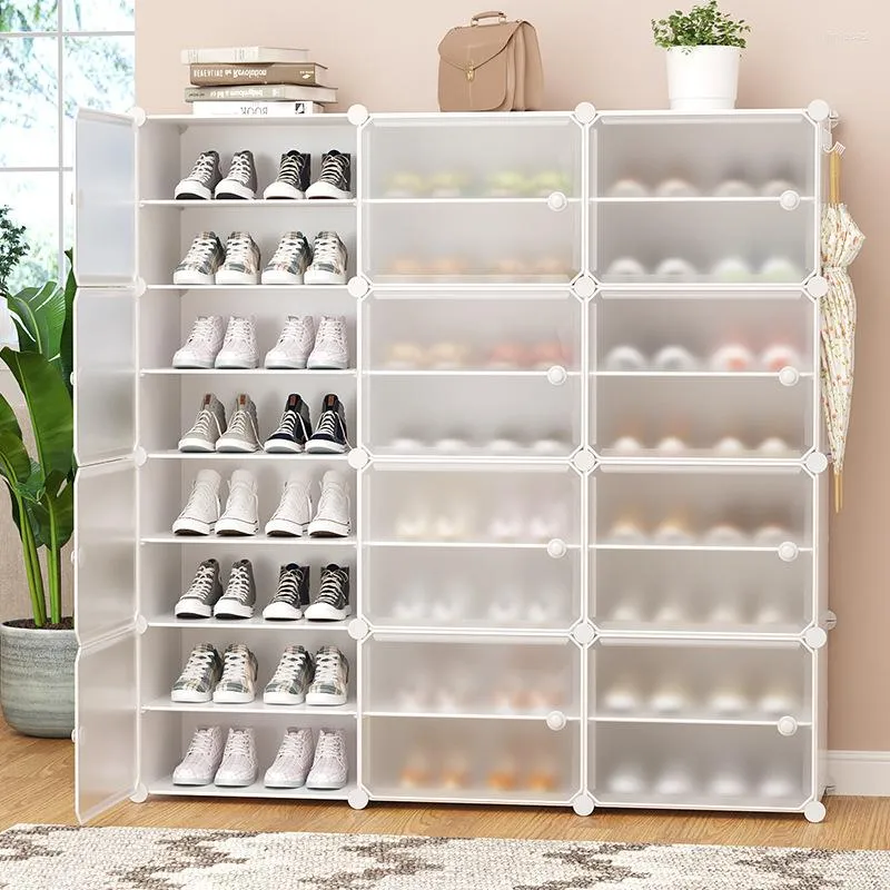 تخزين الملابس مكعب بلاستيكي مقاوم للغبار خزانة أحذية DIY Multilayer Rack Shoes منظم مع الباب الأثاث المنزلي توفير مساحة
