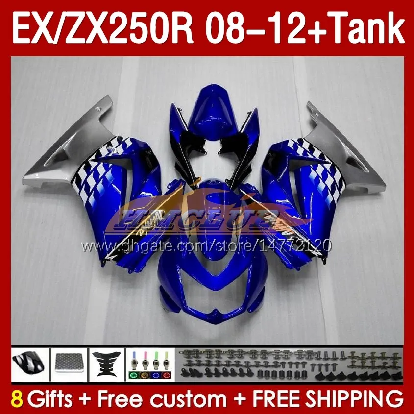 OEM Fairings Tank dla Kawasaki Ninja ZX250R EX ZX 250R ZX250 EX250 R 08-12 163NO.39 EX250R 08 09 10 11 12 ZX-250R 2009 2012 2012 2012 RAMINE FAIRING Blue Silvery Blk