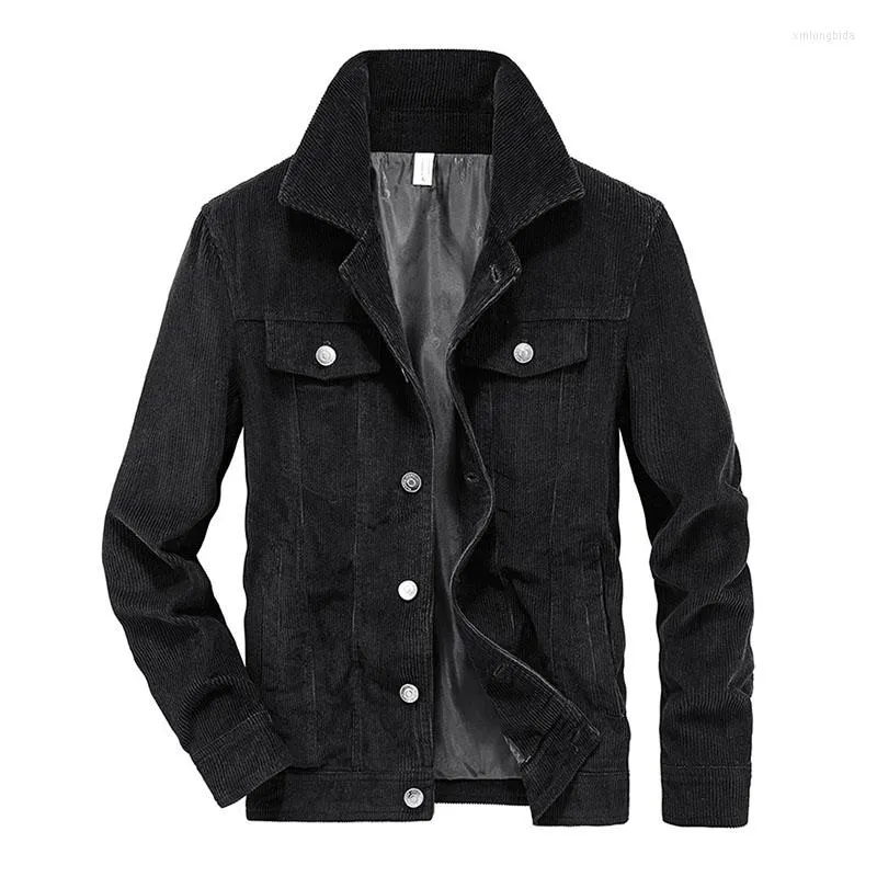 ジャケット・アウター Bargiee CORDUROY POCKETED BLOUSON BLACK Mens Corduroy Cargo Jacket: Vintage Casual Coat with