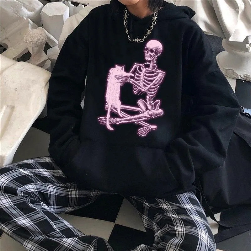 Luvtröjor herr Herr Gothic Street Wear Flame Skull Pullover Sweatshirt Ulzzang Hip-hop Harajuku Casual Print Lös luvtröja herr