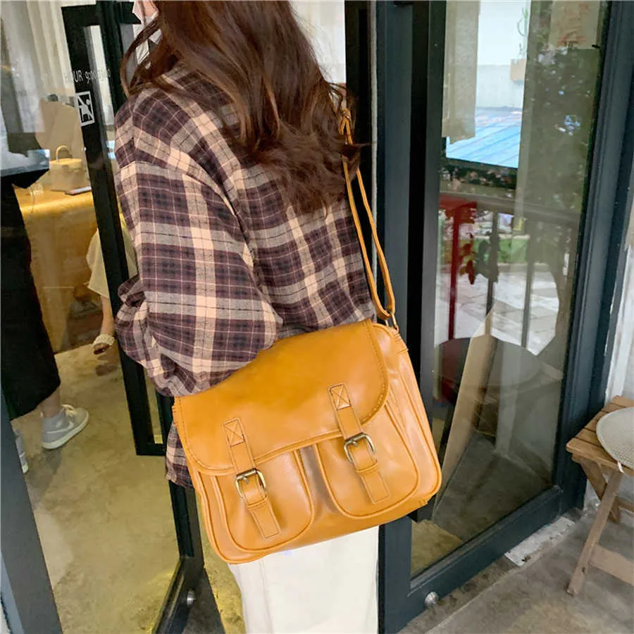 Evening Bags Women Bags Oil Leather Women's Handbag Preppy Style Retro Big Shoulder Crossbody Bag High Quality Casual Tote Sac A Main Bolsas L221014