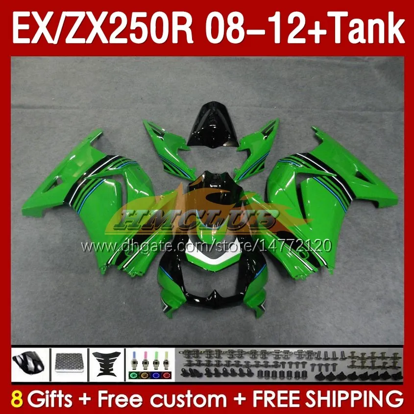 Injektionsm￤ssa tank f￶r Kawasaki Ninja EX250R ZX250R 2008 2008 2012 2012 2012 ZX250 EX250 R 163NO.97 ZX-250R 08-12 EX ZX 250R 08 09 10 11 12 OEM FAIRING gr￶n best￥nd
