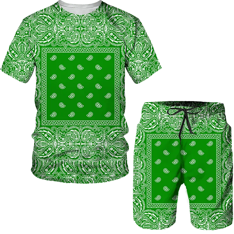 Nueva camiseta y pantalones cortos con estampado 3D, patrón de Bandana, traje deportivo informal de verano para hombre, chándal para hombre de talla grande S-6XL 006