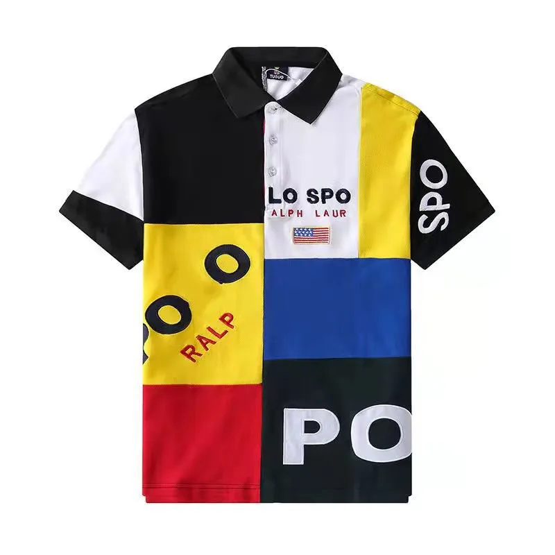 New Foreign Trade Short Sleeve Polos Shirt Men's Cotton Europe and America Leisure Fashion Paul Splice Color Contrast Embroidery