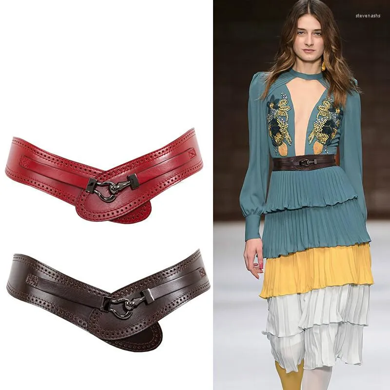 Belts H3478 Fashion Ladies Wide Waist Belt Genuine Leather Elastic Vintage Waistband Accessories Women Pure Color Top Grade Cummerbund