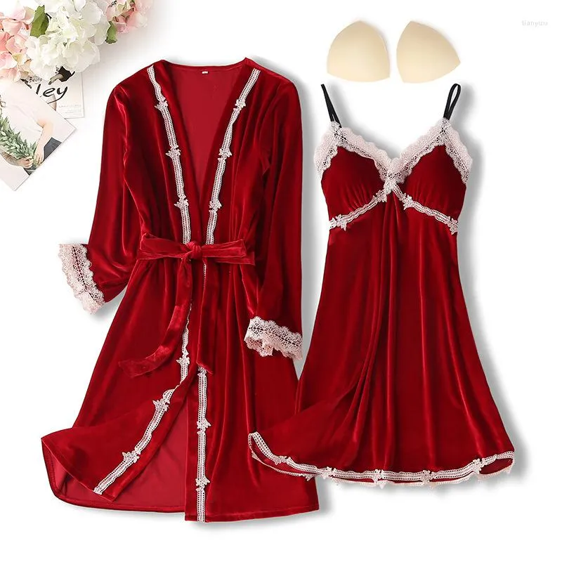 Женская одежда для сна весна Велюр 2PCS ROOD GOWN SETS Женская ночная бани для ночной рубаш