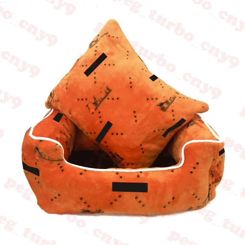 Orange Plush Dog Kennels Pet Bed Letter Jacquard Pets Kennel Pens High End Dogs Supplies3336