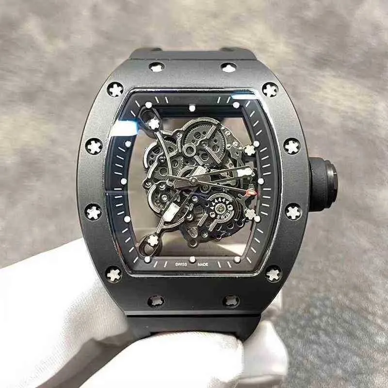 高級メンズメカニックウォッチ腕時計ビジネスレジャーRM055自動メカニカルRウォッチブラックセラミックテープメンズトレンドウォッチ