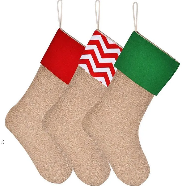 Canvas Christmas Stocking Sacos de presente Xmas Kids grandes Natal de Natal