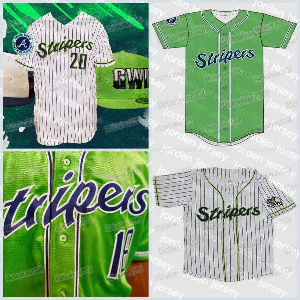 قمصان بيسبول NEW College Gwinnett Stripers Jersey 100٪ تطريز مزدوج مخيط V رجال ونساء وشباب مخصص