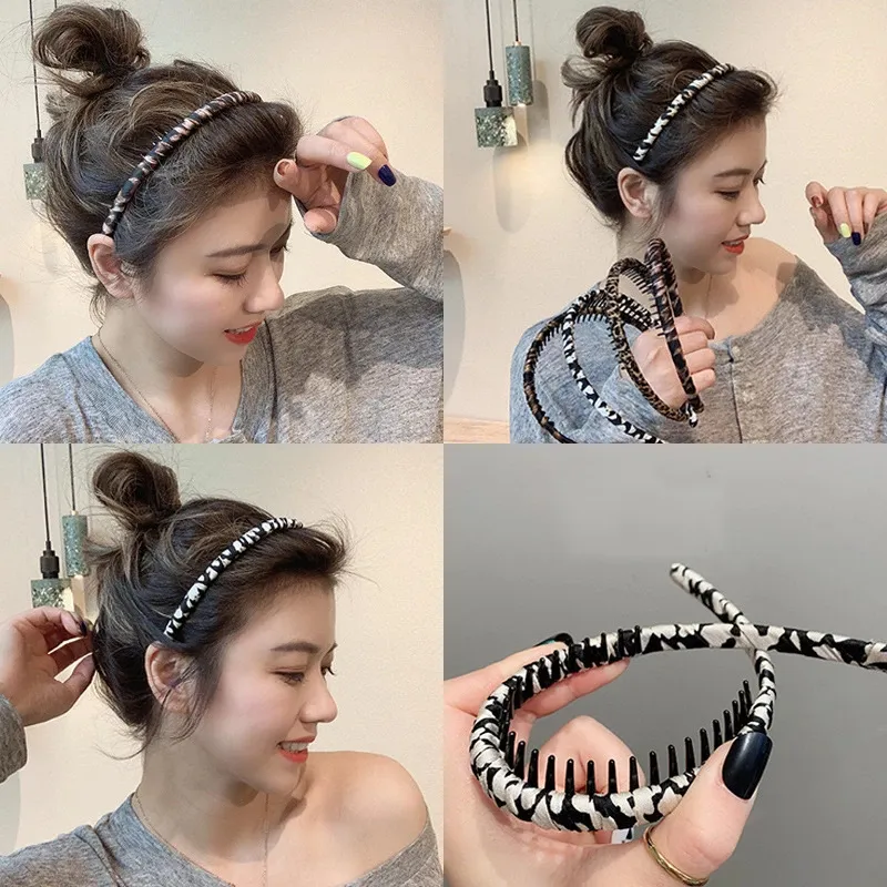 Diadema con estampado de leopardo Retro para mujer coreana, accesorios para el cabello, diadema antideslizante con dientes, aro para el pelo, tocados para lavarse la cara