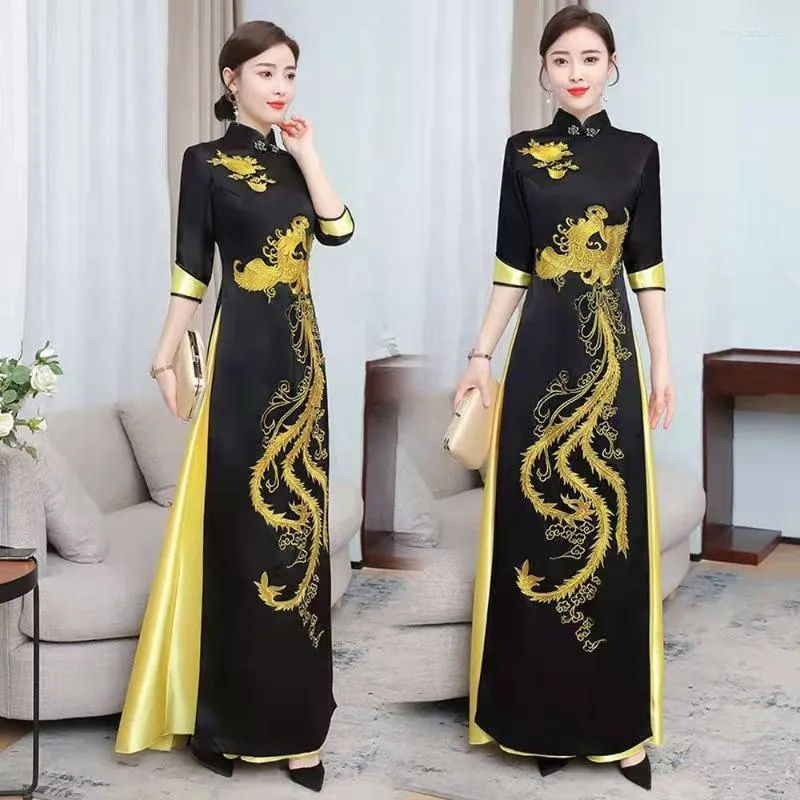 Abbigliamento etnico 2022 Abiti eleganti tradizionali cinesi cheongsam Abito da ricamo fenice orientale sexy Aodai Qipao