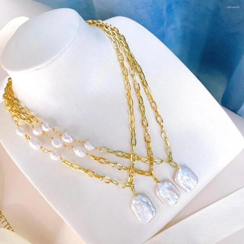H￤nge halsband fyrkantiga barock p￤rla charmkedja smycken naturliga s￶tvatten halsbands g￥vor