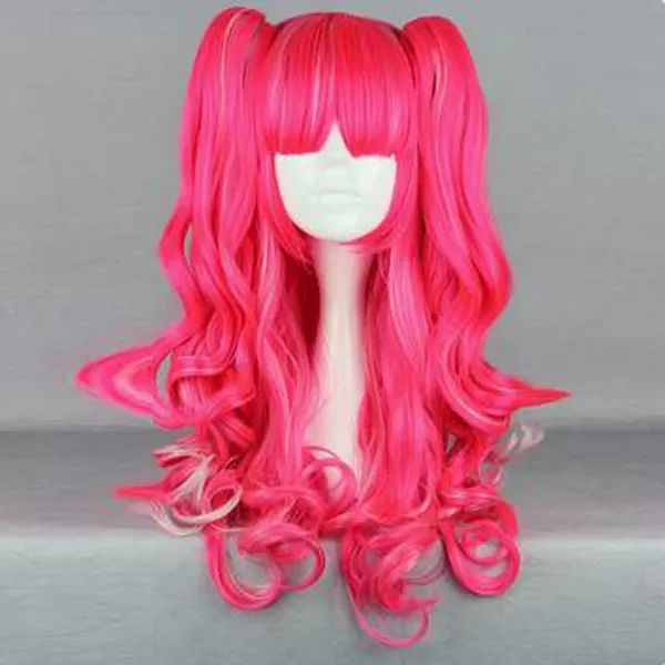 人気の合成線形アニメレッドと日本のスタイルのYuansuo Super Cute Wave Curl Wig