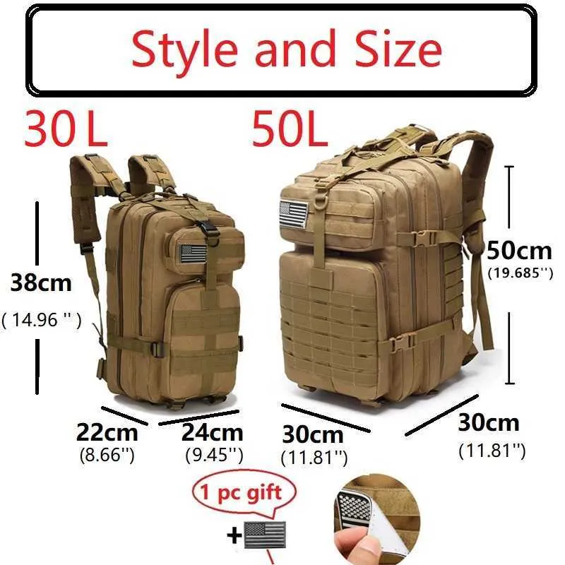 Mochila táctica militar de 50l para hombre, bolsa de entrenamiento,  gimnasio, Fitness, senderismo al aire libre