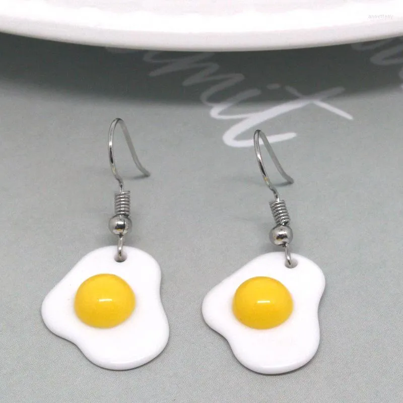 Boucles d'oreilles pendantes 1 paire amusant oeuf frit goutte pour les femmes cadeau mode créatif mignon géométrie jaune poché nourriture bijoux