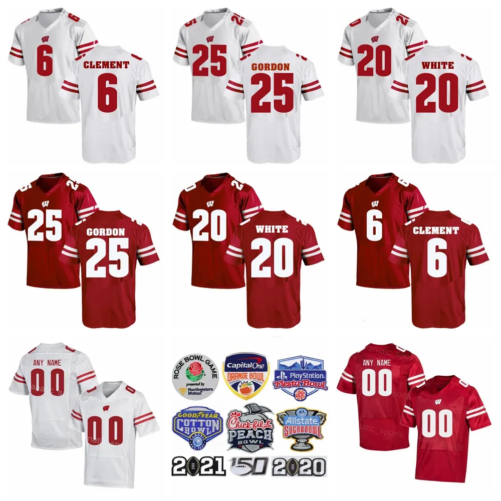 NCAA College Wisconsin Badgers Football Jersey University 6 Corey Clement 20 James White 28 Montee Ball 25 Melvin Gordon III